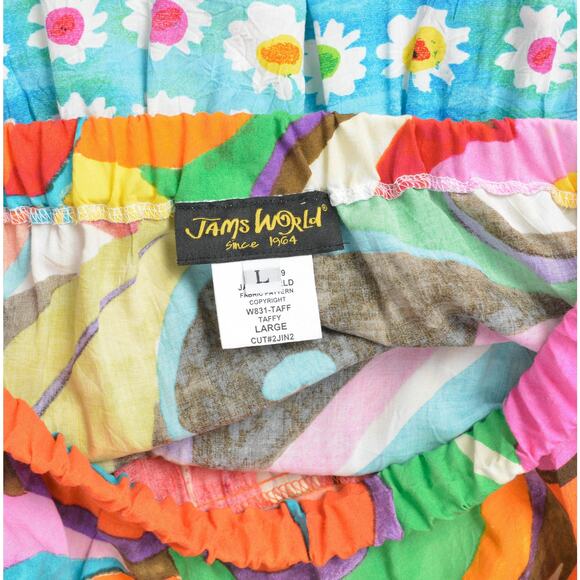 Vintage 90s Jams World Full Tiered Peasant Abstract Print Boho Mini Skirt M L - Picture 7 of 7